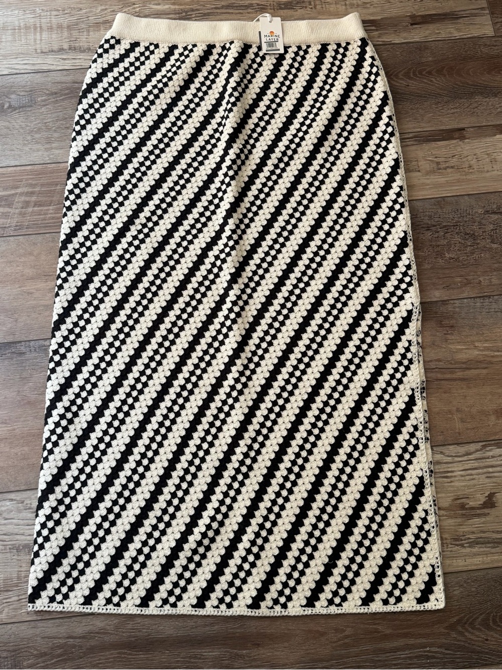 Marine Layer Sands Maxi Sweater Skirt Black/Cream NWT